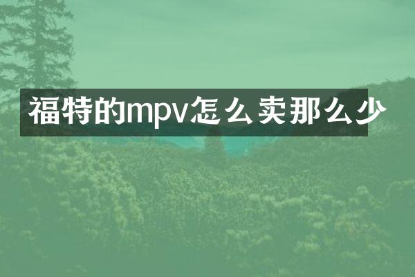 福特的mpv怎么卖那么少