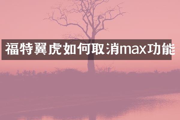 福特翼虎如何取消max功能