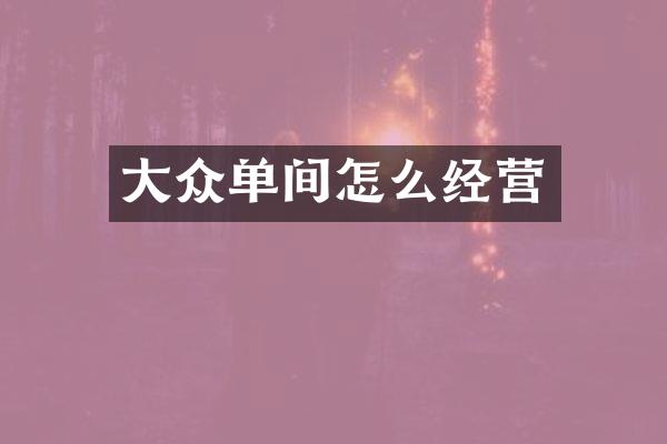 大众单间怎么经营