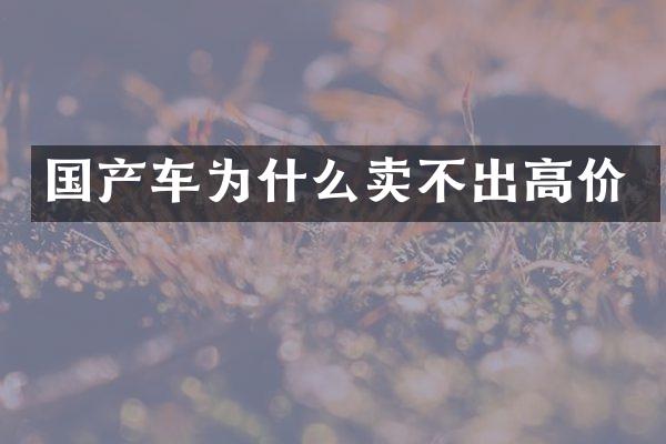 国产车为什么卖不出高价