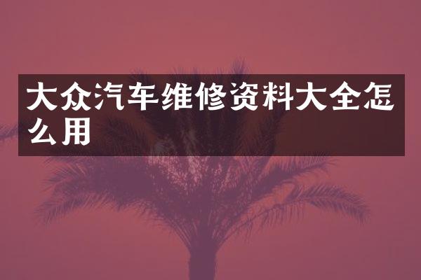大众汽车维修资料大全怎么用