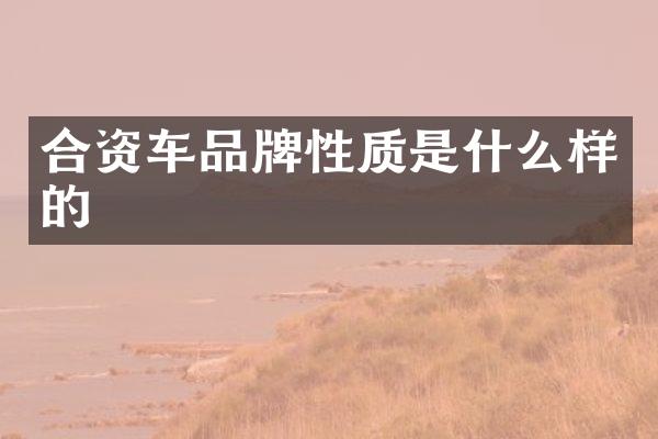 合资车品牌性质是什么样的